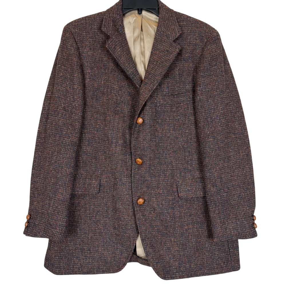 Vintage Harris Tweed Scottish Wool Blazer 41 Chest Brown Sport Coat Academic